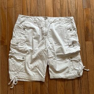 LOFT White Cargo Shorts with Drawstring Hems